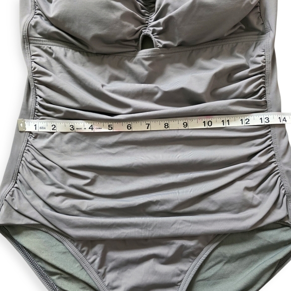 Tommy Bahama Bandeau Halter One Piece Swimsuit, Gray, Size 16 - Picture 10 of 11